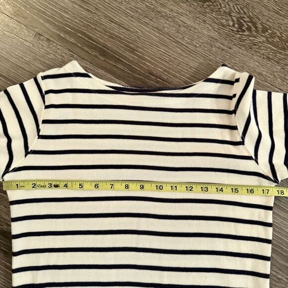 L.L Bean Cream and Navy Striped 3/4 Sleeve Boatneck - Picture 7 of 9